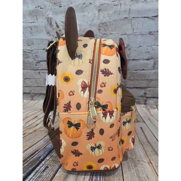 Loungefly Disney Minnie Mouse Fall Pumpkin Mini Backpack New - Picture 5 of 7